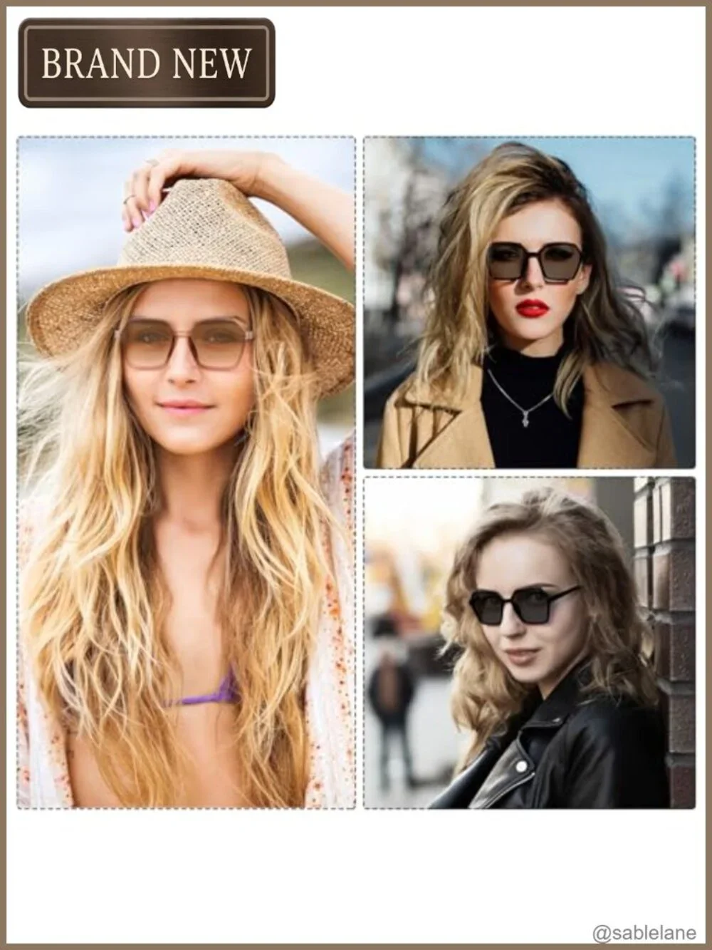 Oversized Square Sunglasses 2 Pair Set UV Protection Polycarbonate Frame